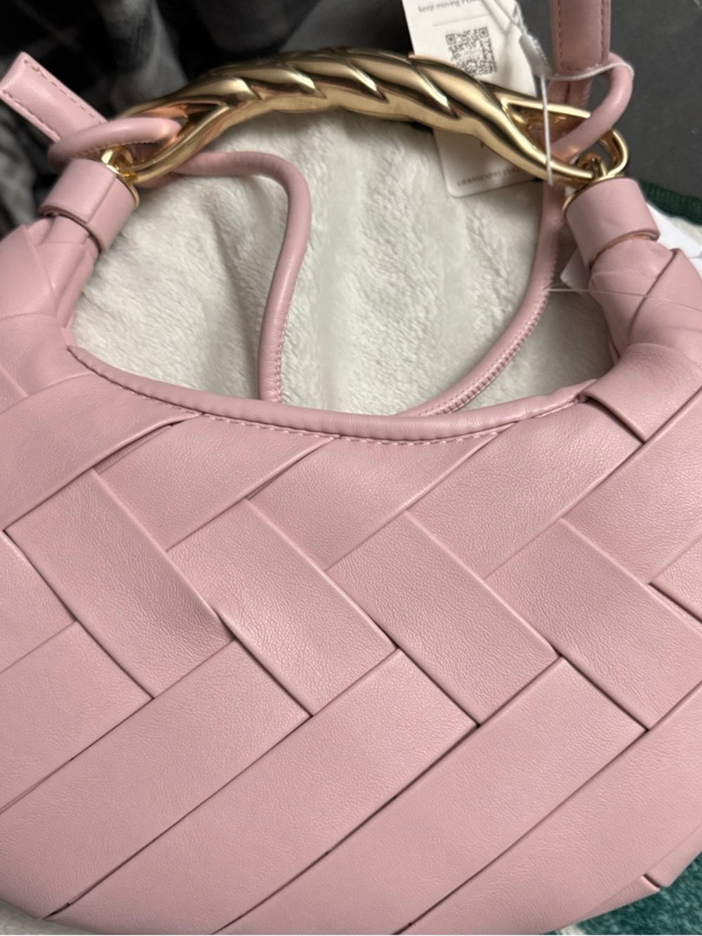Urban expression NWT Women’s Pink Woven Leather Hobo Bag with Gold Chain Handle